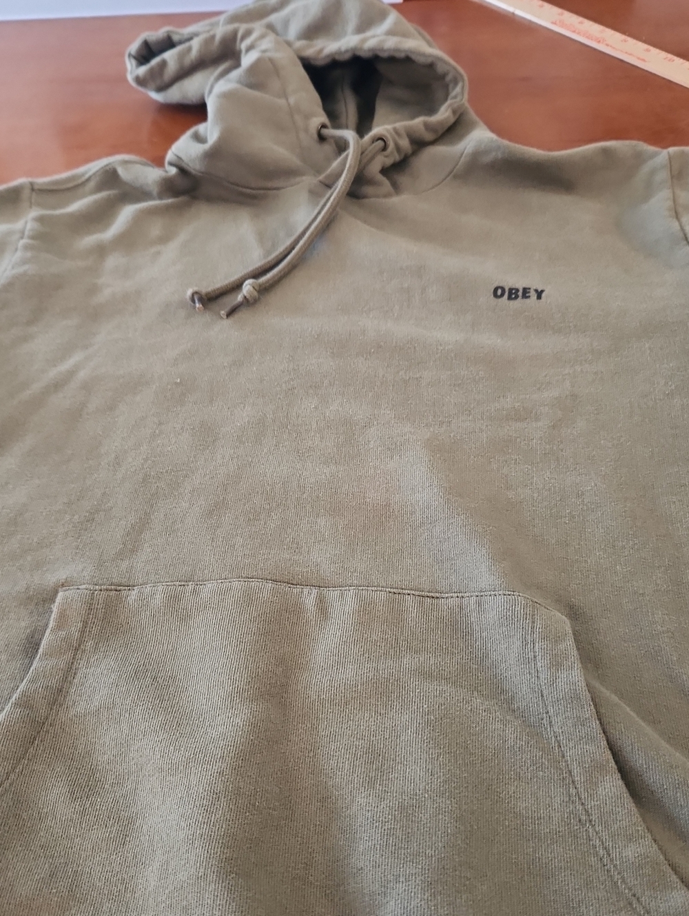OBEY Clothing repeating outline logo pullover hoodie olive/khaki green Size M